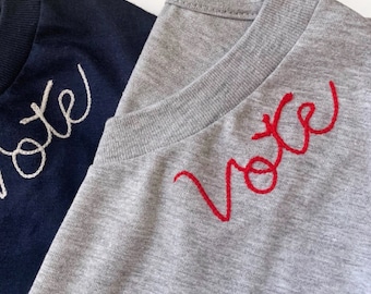 Vote Shirt Womens Embroidered Tee. Unisex Oversized Tshirt with Custom Embroidered Monogram
