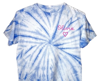 Tie Dye Name T-shirt for Kids, Personalized Gifts for Children, Name Embroidery, Pastel TieDye Tshirt for Kids Embroidered Shirt