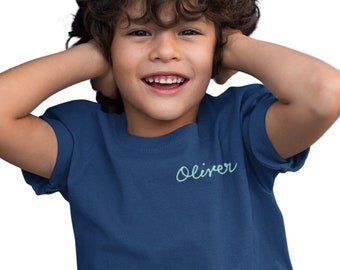 Cursive Embroider Kids Name Tshirt, Custom Embroidered Shirts, Personalized Boy Name Toddler Shirt, Name Embroidery for Kid Child Baby Shirt