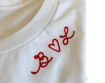 Custom Name Tee. Embroidered 2nd Anniversary Gift. Vintage Style Personalized White Tee. Personalized Chainstitch Shirt. Club Chainstitch
