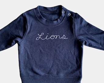 Baby Custom Embroidered Sweatshirt. Chain Stitch Embroidery. Custom Embroidered Infant Chainstitch Sweatshirt. Baby Name Shirt