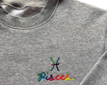 Custom Toddler Astrology Sweatshirt Pisces Birthday Gift Toddler Embroidered Sweatshirt Pisces Shirt Kids Chainstitch Sweatshirt Name Zodiac