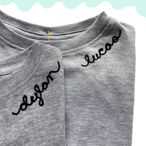 Personalized Toddler T-shirt. Kids Chainstitch Embroidery Monogram Kids Shirt. Cute Gift for Toddler. Cursive Name Kids Shirt.