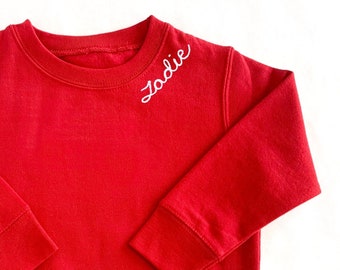 Kids Neckline Initial Crewneck. Personalized Neckline Embroidered Sweatshirt