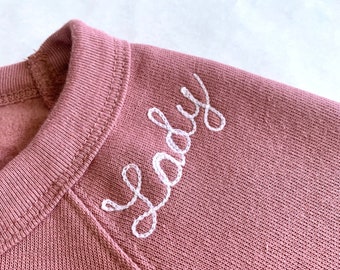 Personalized Name Sweatshirt. Monogram Cursive Name. Personalized Gifts. Custom Sweatshirt. Embroidered Name Chainstitch Embroidery Shirt