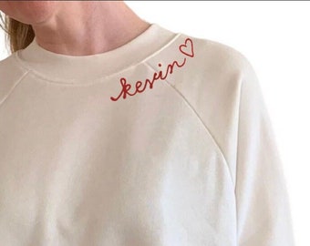 Sudadera personalizada para adultos con cuello, monograma con letras y nombre en cursiva, cuello redondo, regalo personalizado, sudadera personalizada con bordado