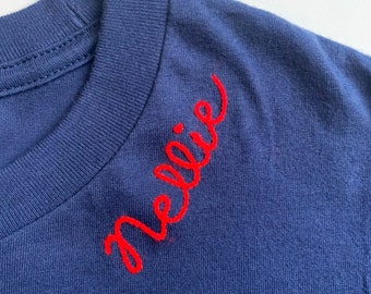 Custom Embroidered T-Shirt, Personalized Custom Shirt, Cursive Font Text Embroidery, Custom Short Sleeve Shirt, Crewneck Embroidered Name