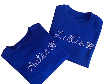 Personalized Crewneck Embroidery Shirt. Custom Handmade Toddler Shirt with Chain Stitch Embroidery