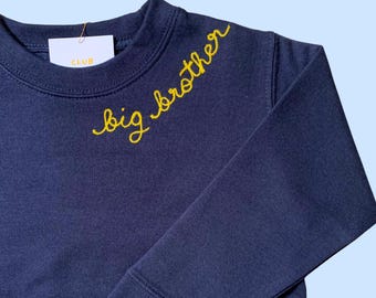 Big Brother Big Sister Crewneck Sweatshirt, Embroidery Big Brother Sweater, New Baby Announcement, Big Sister Gift, Personalized Kids Shirt