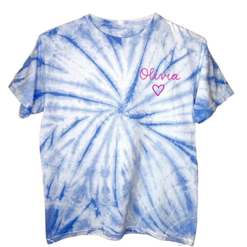 Tie Dye Name T-shirt for Kids, Personalized Gifts for Children, Name Embroidery, Pastel TieDye Tshirt for Kids Embroidered Shirt image 1