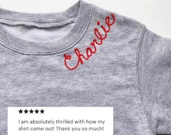 Collar Name Toddler Sweatshirt. Chain Stitch Embroidery. Personalized Gifts under 60. Kids Chainstitch Sweatshirt.  Embroidered name.