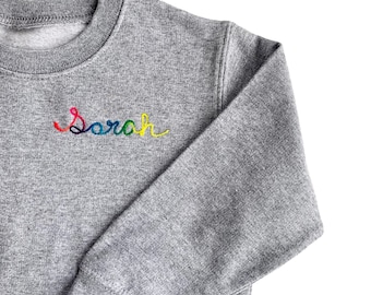 Toddler Embroidered Sweatshirt. Chain Stitch Embroidery. Custom Shirt Embroidery. Kids Sweatshirt. Toddler Name Shirt