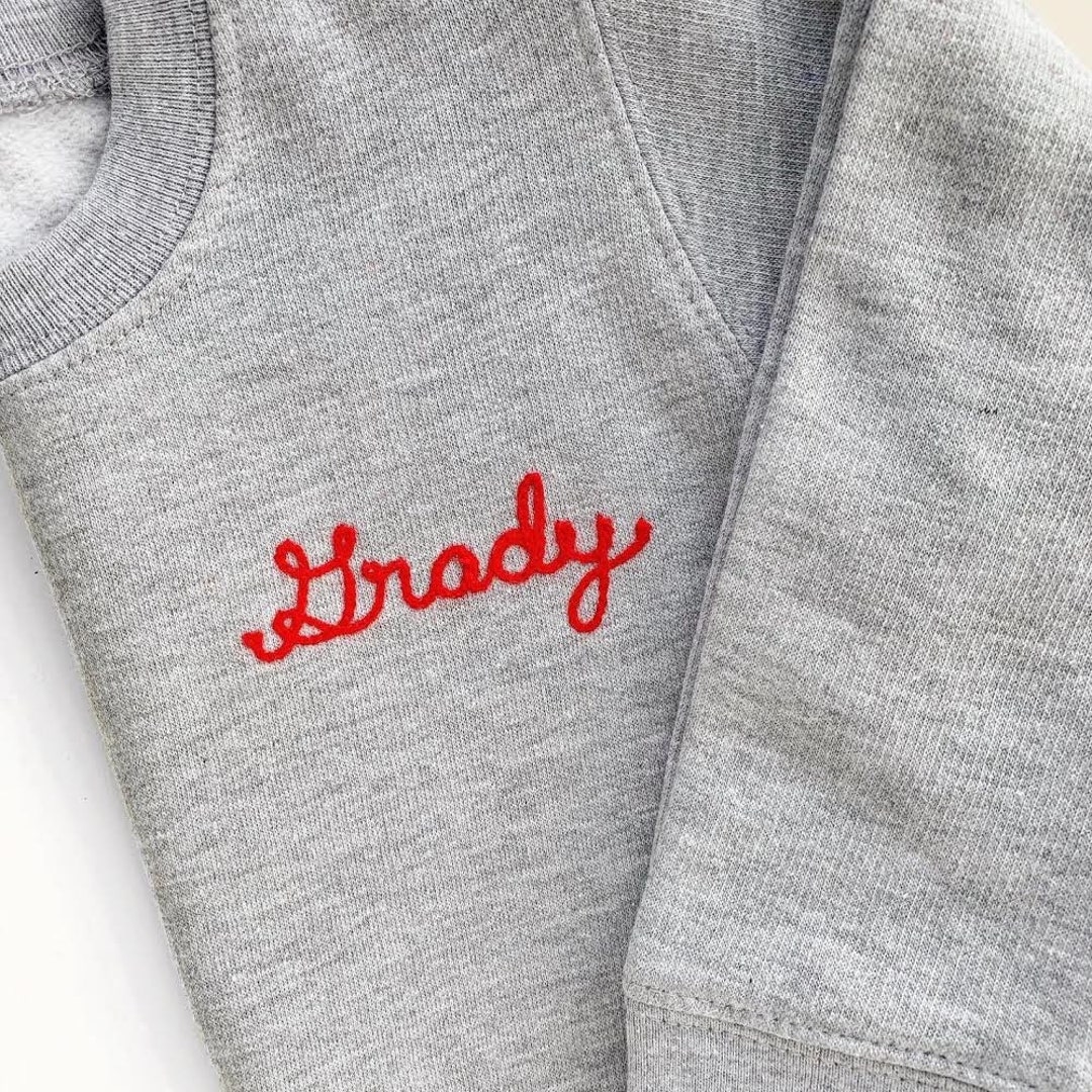 Custom Name Toddler Sweatshirt. Chain Stitch Embroidery