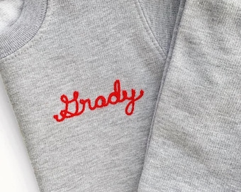 Custom Name Toddler Sweatshirt. Chain Stitch Embroidery. Personalized Gifts under 60. Kids Chainstitch Sweatshirt.  Embroidered name.