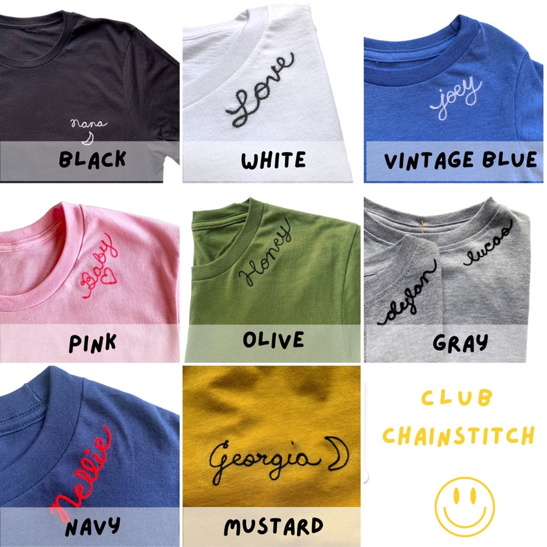 Custom Name Tee. Embroidered Cotton Unisex T Shirt. Vintage Style Personalized White Tee. Personalized Chainstitch Shirt. Club Chainstitch image 4