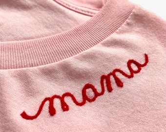 Mama Shirt with Personalized Chain Stitch Embroidery. Custom Embroidered Shirt for Grandma and Mom. Minimalist Monogram t shirt for Mom