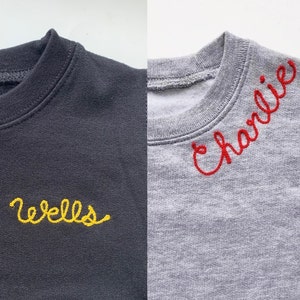 Custom Name Toddler Sweatshirt. Chain Stitch Embroidery. Personalized Gifts for Kids. Custom Crewneck Sweatshirt. Embroidered name.