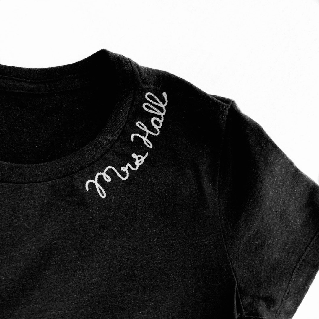Personalized Collar Lettering Tshirt. Chain Stitch Embroidery. Custom