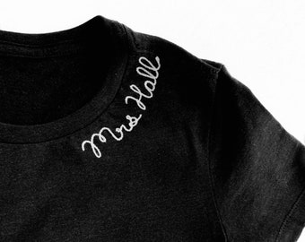 Personalized Collar Lettering T-shirt. Chain stitch Embroidery. Custom Gifts. Stay Gold. Teen Girl Shirt. Embroidered shirt name embroidery