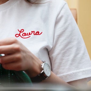 Custom Name Embroidery Shirt. Monogrammed Gifts. Chainstitch Embroidery. Personalized Gifts. Custom Embroidered Shirt Name Embroidery