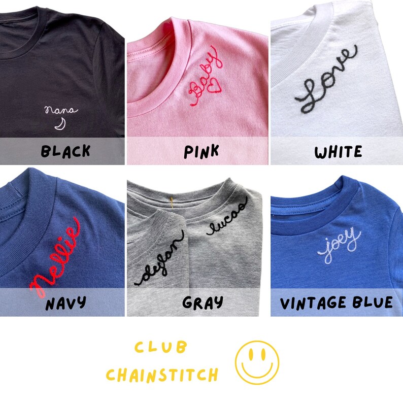 Cursive Embroider Kids Name Tshirt, Custom Embroidered Shirts, Personalized Boy Name Toddler Shirt, Name Embroidery for Kid Child Baby Shirt image 4