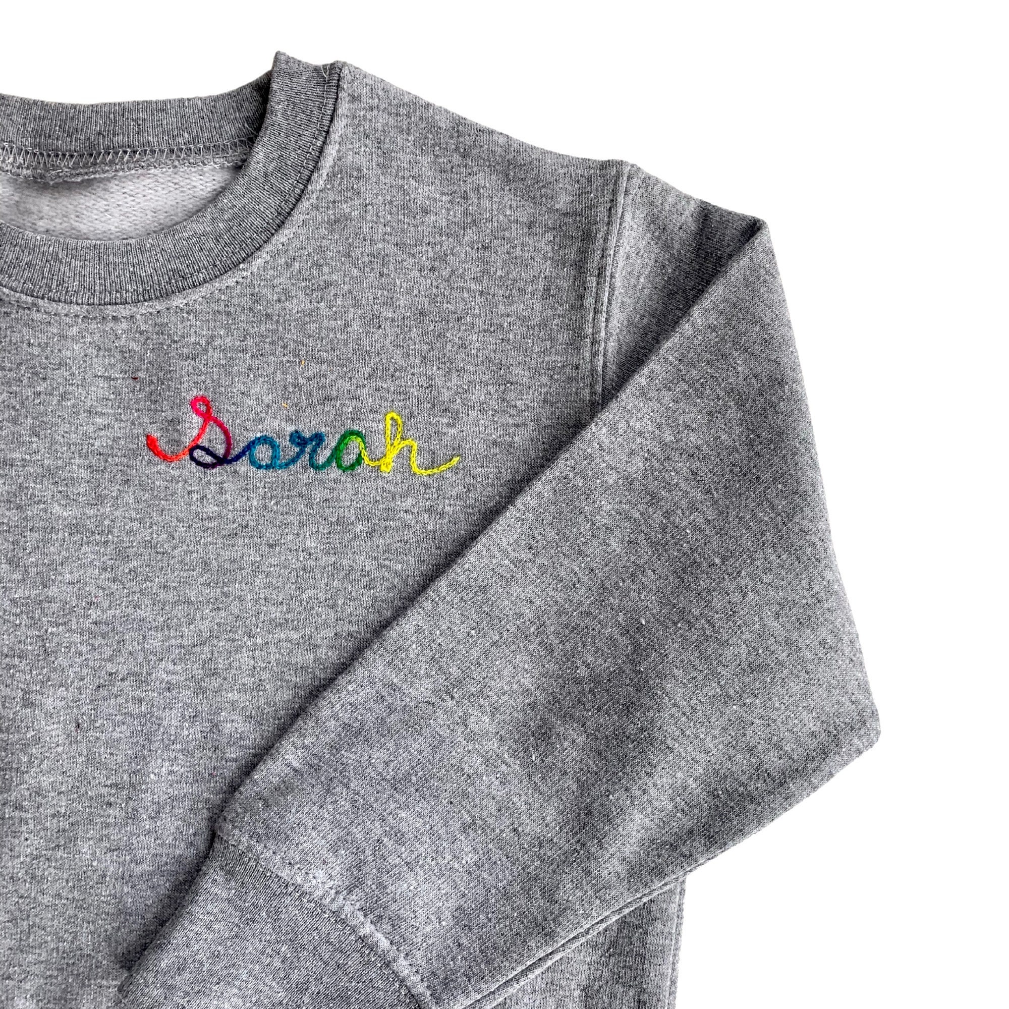 Collar Name Toddler Sweatshirt. Chain Stitch Embroidery