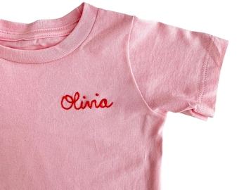 Kids Name T-shirt. Custom Embroidered Shirts. Personalized Girl Name Tee. Toddler Shirt with Name Embroidery for Girl and Boy.