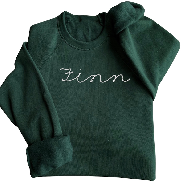 Adult Personalized Sweatshirt with Collar Lettering. City Name Shirt with Cursive Neckline. Personalized Gift. Custom Sweatshirt Embroidery image 3