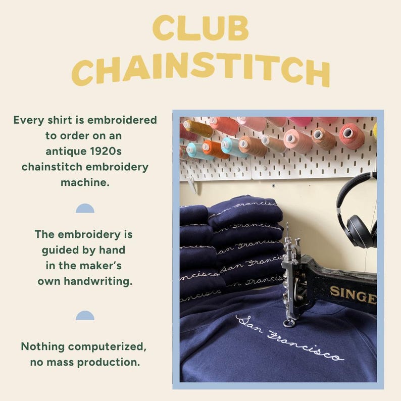 Custom Name T-shirt. Chain stitch embroidery. Personalized Gifts under 50. Chainstitch Vintage Style Men's Embroidered shirt name embroidery image 7
