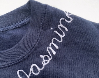 Kids Custom Embroidered Sweatshirt. Toddler Embroidered Sweatshirt with Chainstitch Embroidery Name. Club Chainstitch