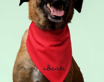 Personalized Embroidered Dog Bandana: Vintage Chainstitch, Custom Pet Scarf