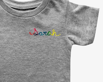 Personalized Toddler Name Shirt, Custom Embroidered Kids T-Shirt, Chainstitch Name Tee, Birthday Shirt for Toddler, Custom Kids Gift