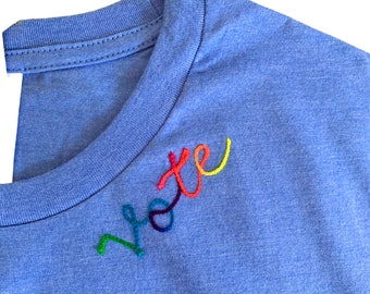 Vote Tshirt Custom Embroidered Personalized Social Justice Shirt Cursive Font Text Embroidery Custom Vote Shirt Crewneck Embroidered Name