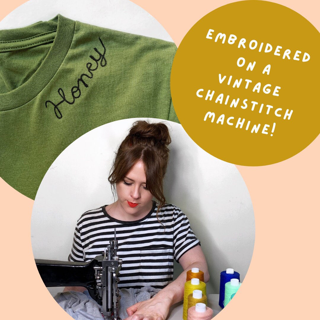 【KOOLOSET】Lettering embroidery short sleeve T-shirt Custom Embroidered T-shirt, Personalized Custom Shirt