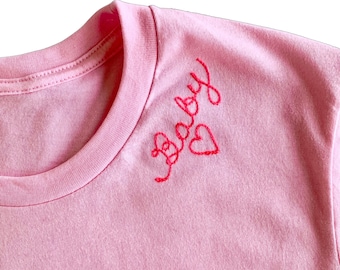 Personalized Ladies Monogrammed Shirt. Personalized Crew Neck Shirt Embroidered on Neckline. Script Name Embroidered T Shirt