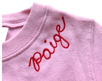 Collar Name Toddler Sweatshirt. Chain Stitch Embroidery. Personalized Gifts under 60. Kids Chainstitch Sweatshirt.  Embroidered name.