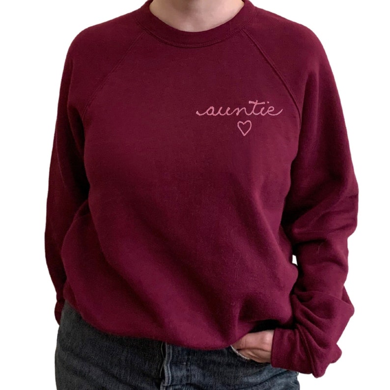Adult Personalized Sweatshirt with Collar Lettering. City Name Shirt with Cursive Neckline. Personalized Gift. Custom Sweatshirt Embroidery image 9