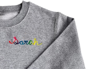 Kids Personalized Name Sweatshirt. Toddler Collar Embroidered Sweatshirt. Personalized Toddler Gift. Kids Neckline Embroidered Shirt
