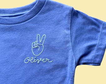 Personalized Birthday Shirt for Toddler, Happy Birthday Tee Embroidery Shirt, Hand Holding Up Fingers, 2nd Birthday Shirt with Name, Age 2