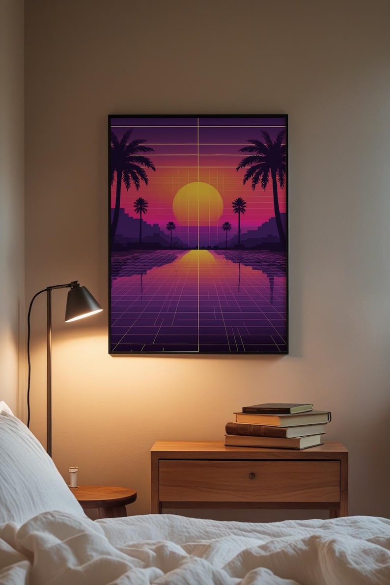 Poster coucher de soleil Vaporwave | Décoration murale palmiers néon image 1