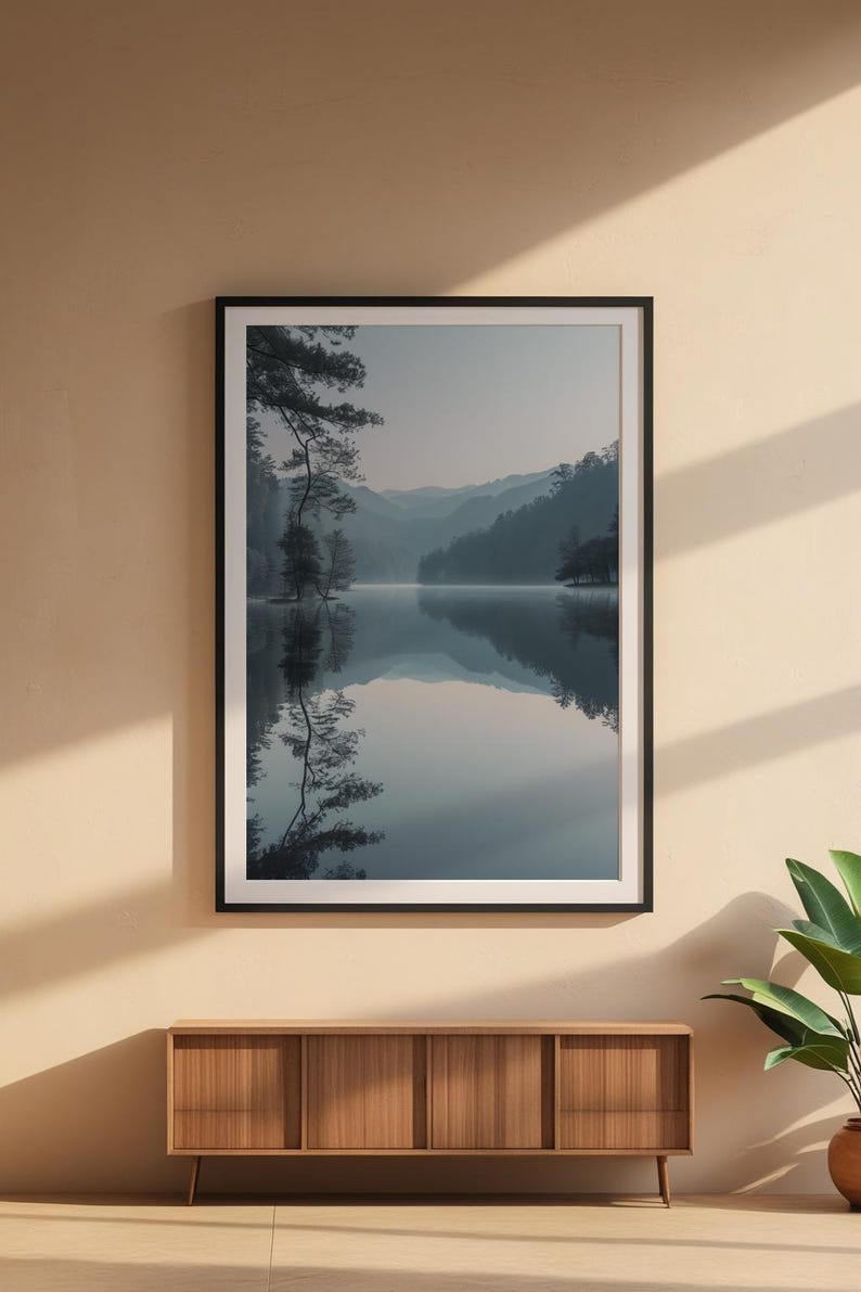 Misty Mountain Lake | Fog Forest Water Landscape Poster | Zen Nature Wall Art image 6