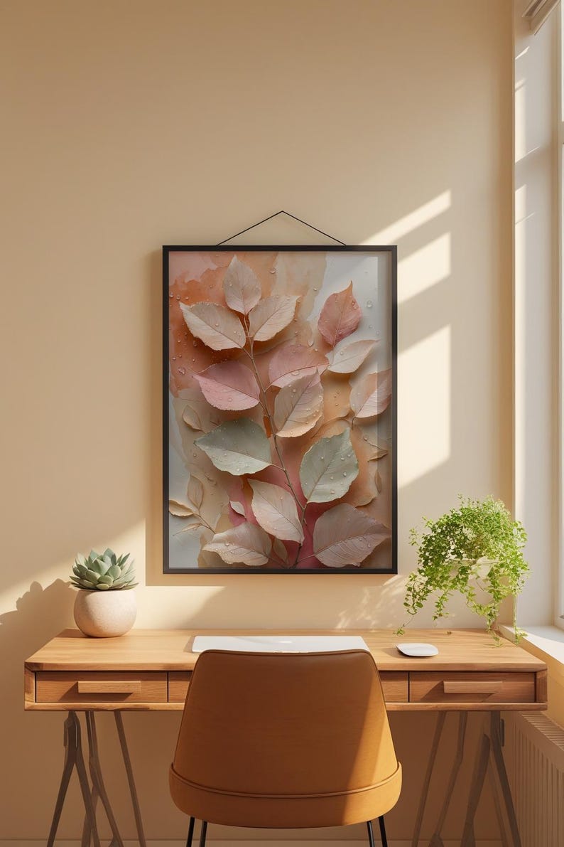 Hojas botánicas color melocotón / Póster romántico de naturaleza / Arte rural imagen 2
