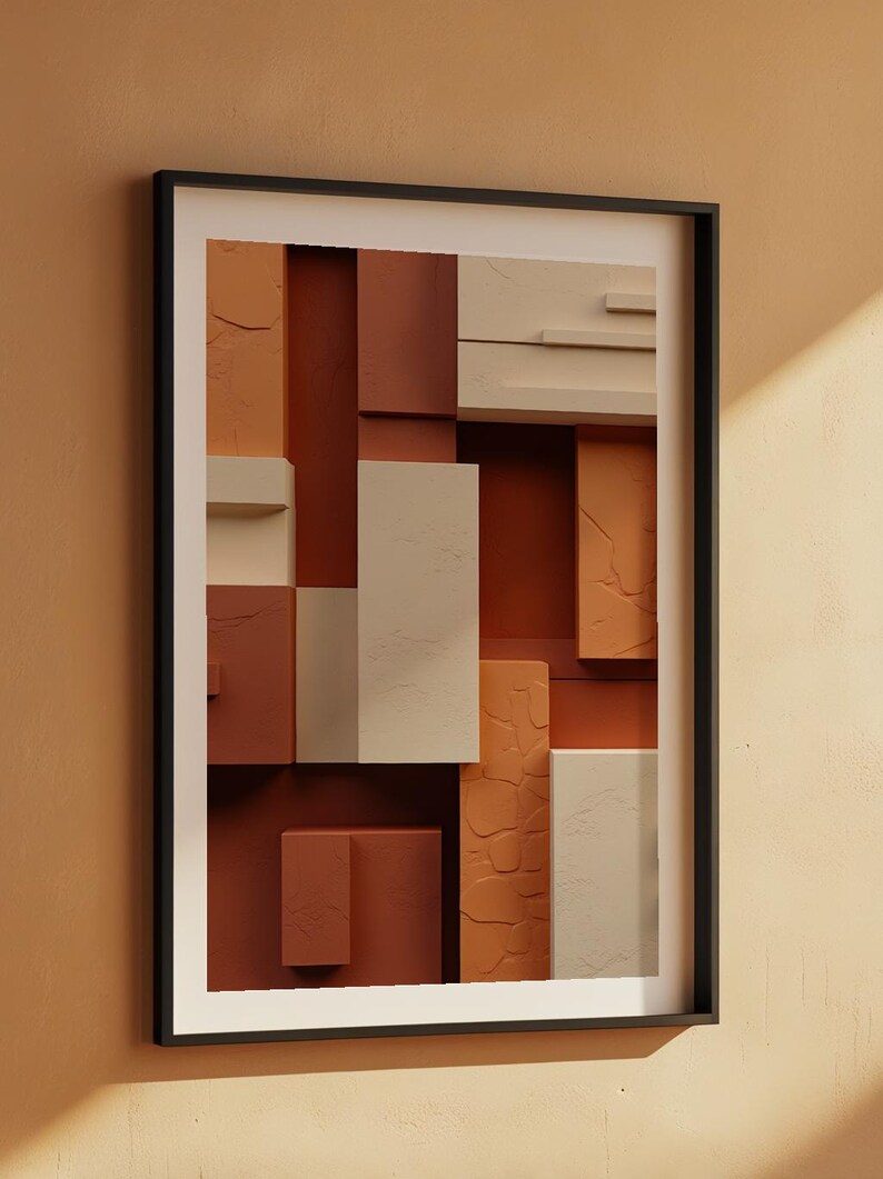 Geometric Blocks Abstract | Modern Minimalist Poster | Warm Tones immagine 7