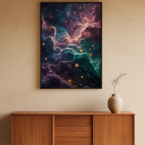 Jewel Tone Nebula | Cosmic Space Poster | Deep Emerald Universe Art zdjęcie 5