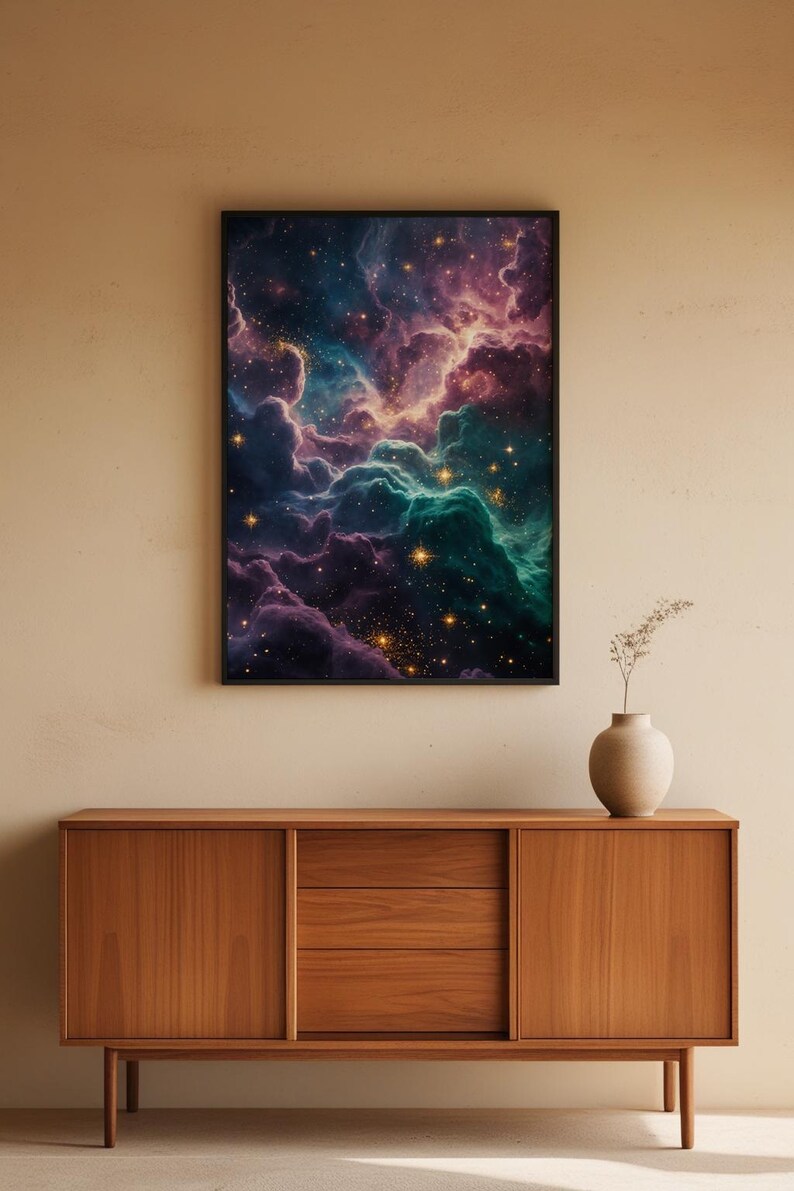 Jewel Tone Nebula | Cosmic Space Poster | Deep Emerald Universe Art zdjęcie 5