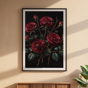 Dark Botanical Art | Gothic Rose Poster | Moody Vintage Wall Decor Bild 6