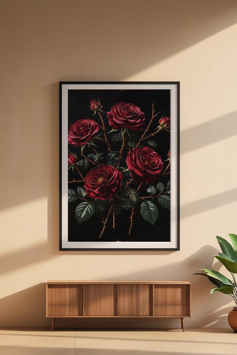 Dark Botanical Art | Gothic Rose Poster | Moody Vintage Wall Decor Bild 6