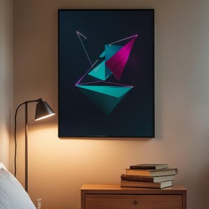 Neon Geometric Art | Modern Abstract Triangle Poster image 2