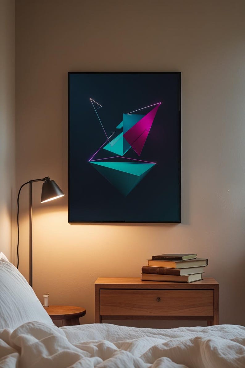 Neon Geometric Art | Modern Abstract Triangle Poster image 2