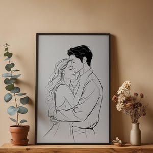 Valentine Wall Art | Romantic Line Art Poster | Couple Embrace Print Bild 4